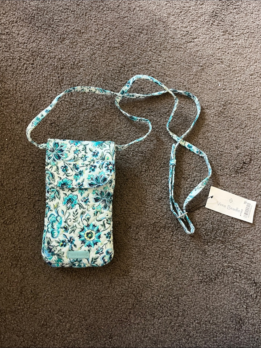 Vera Bradley Aqua Teal Floral Quilted Crossbody Phone Bag